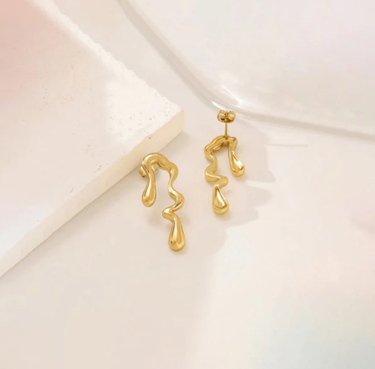 Gold-Plated Anti Tarnish Quirky Drop Earrings