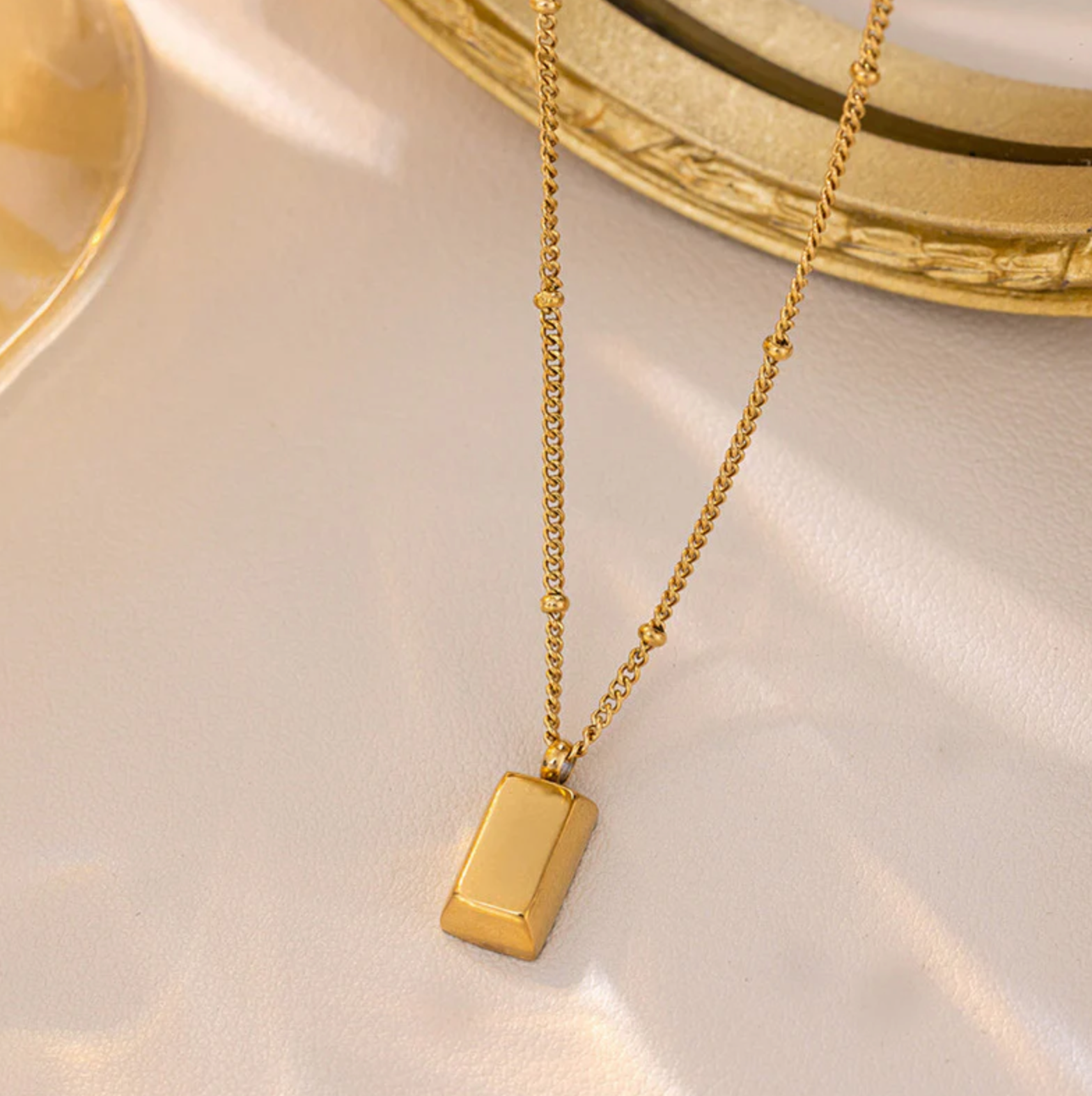 Golden Rectangular Pendant Necklace