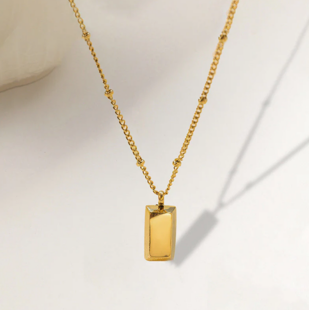 Golden Rectangular Pendant Necklace