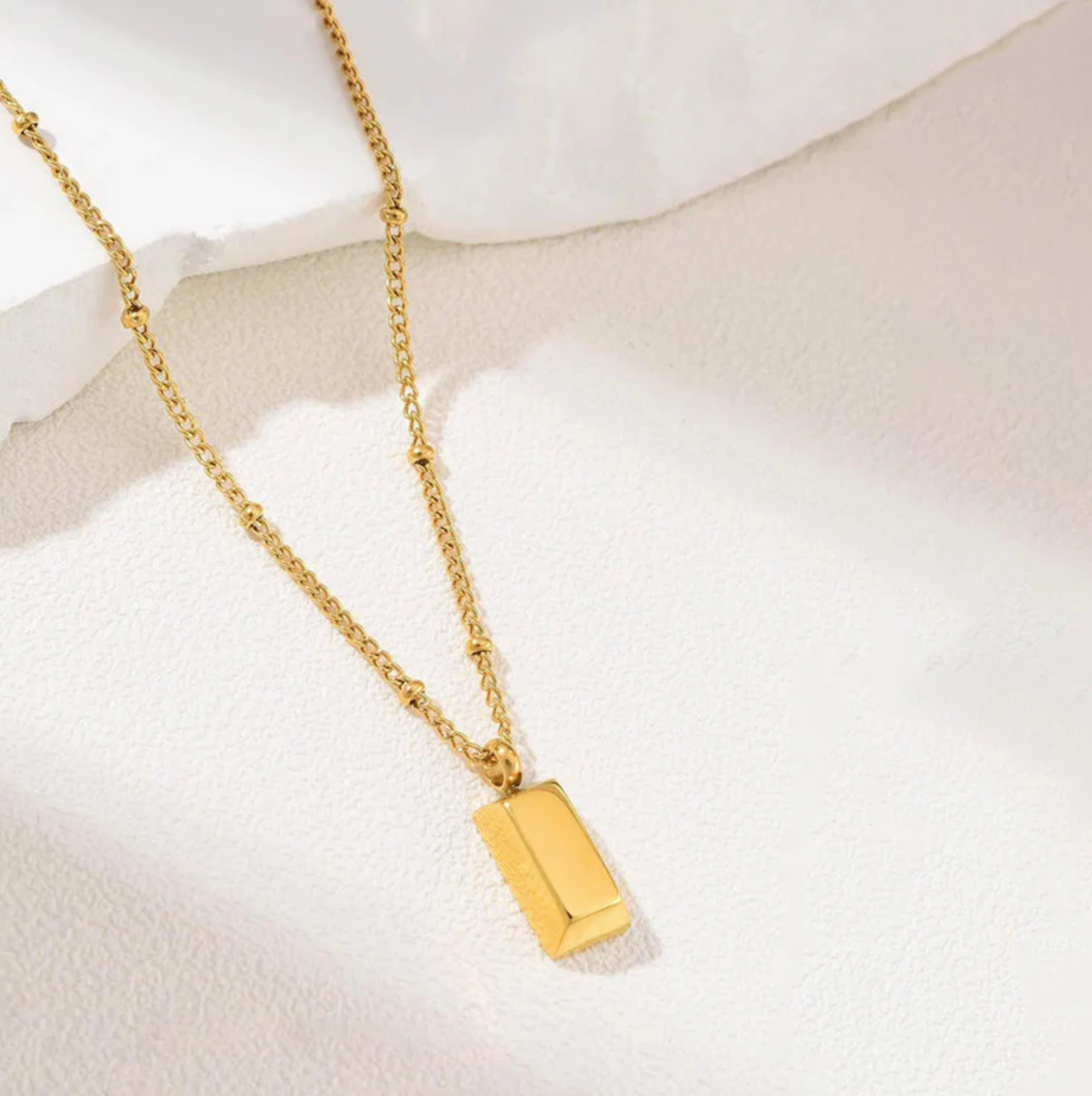 Golden Rectangular Pendant Necklace