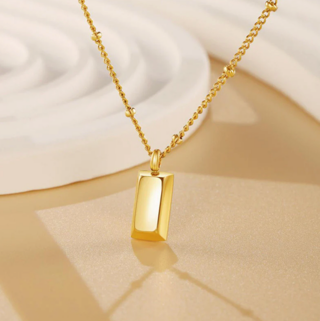 Golden Rectangular Pendant Necklace