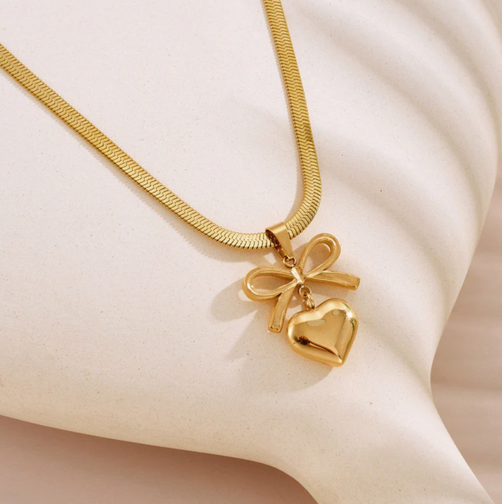 Bow Knot Heart Themed Pendant Necklace