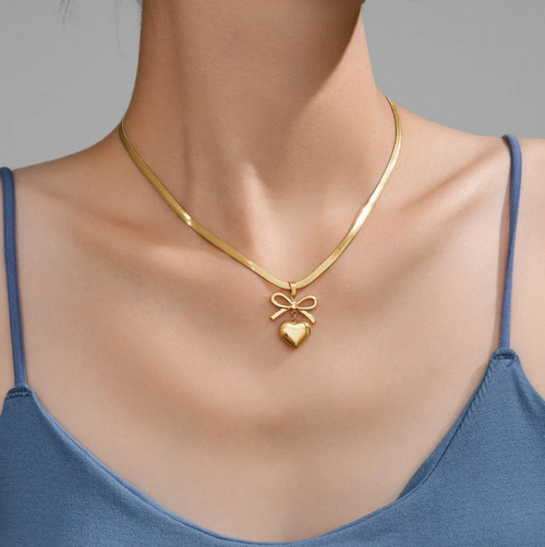 Bow Knot Heart Themed Pendant Necklace