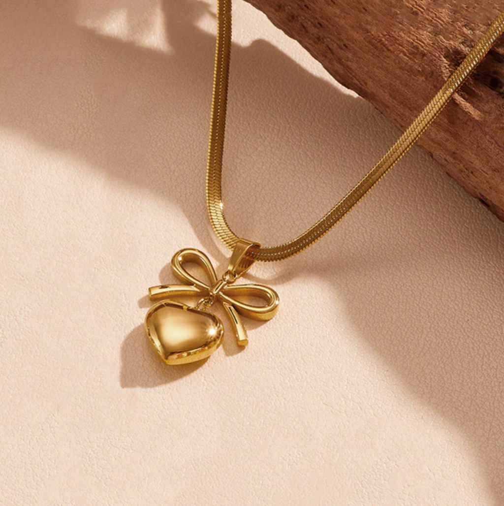 Bow Knot Heart Themed Pendant Necklace