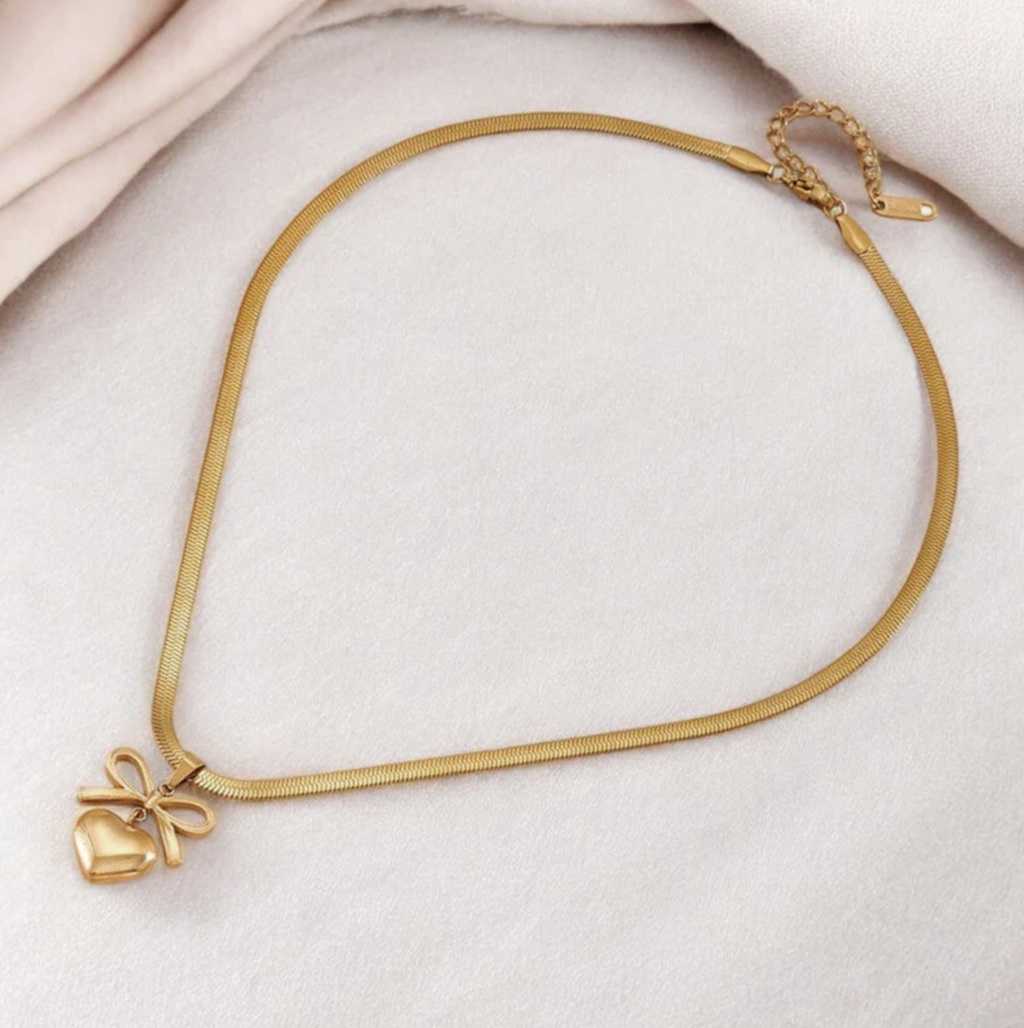 Bow Knot Heart Themed Pendant Necklace