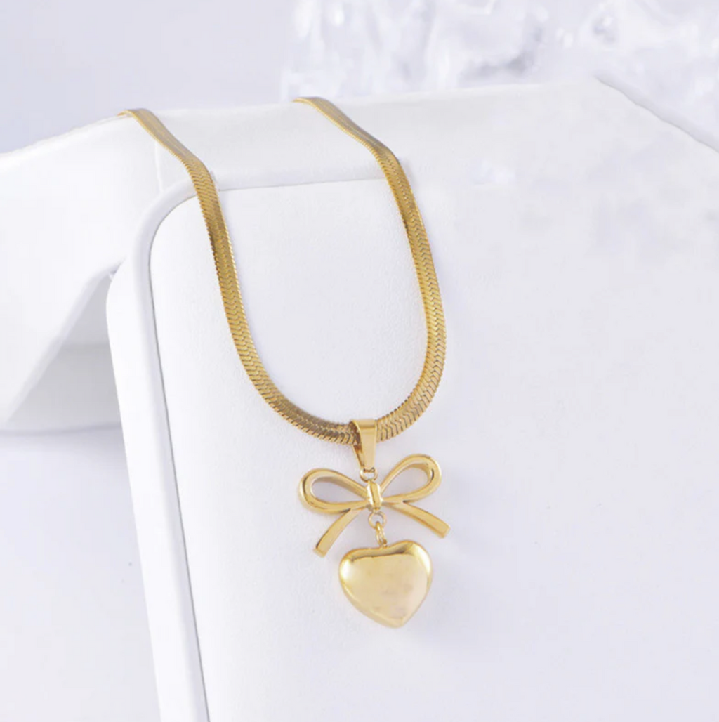 Bow Knot Heart Themed Pendant Necklace