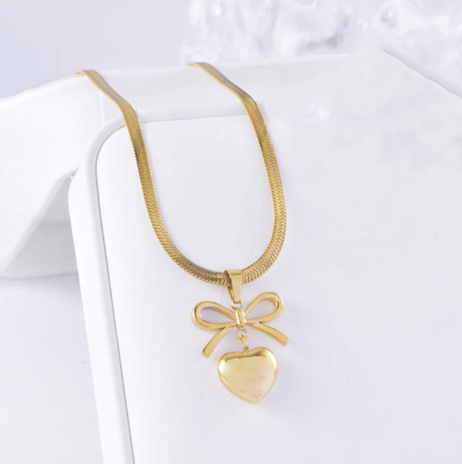Bow Knot Heart Themed Pendant Necklace