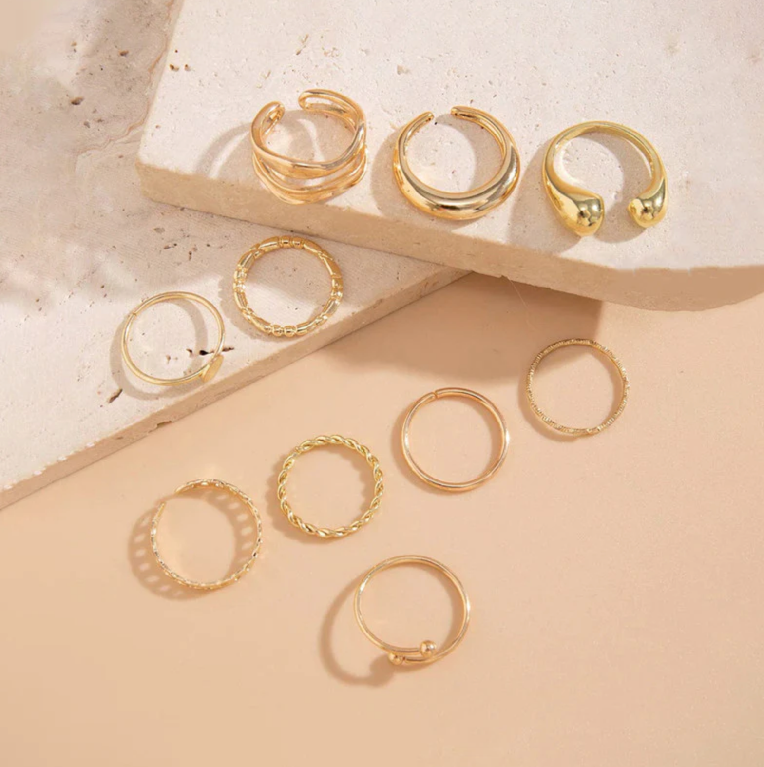 Set of 10 Stackable Finger Rings