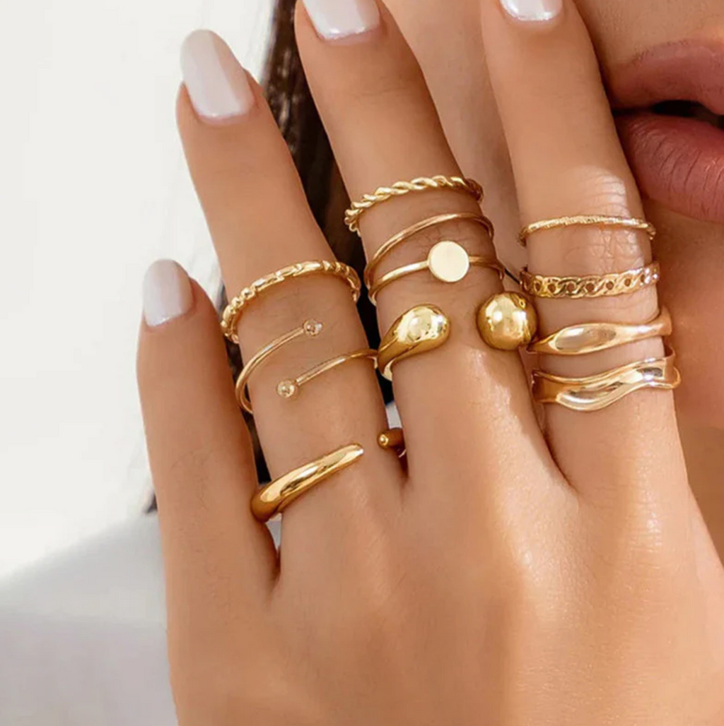 Set of 10 Stackable Finger Rings
