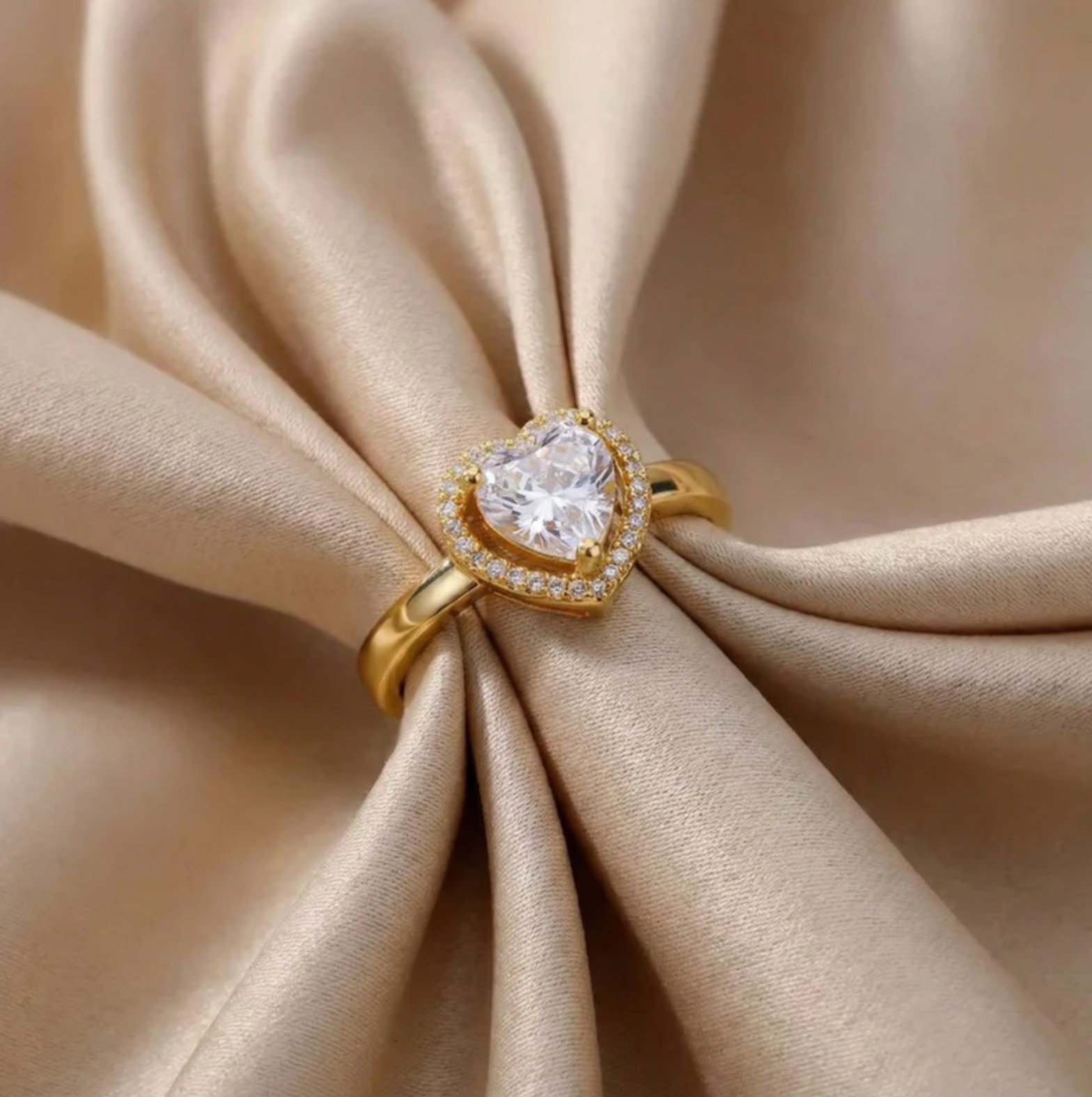 Gold-Plated Heart Themed Adjustable Ring
