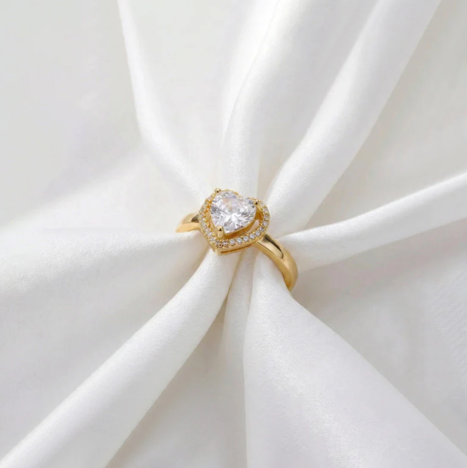 Gold-Plated Heart Themed Adjustable Ring