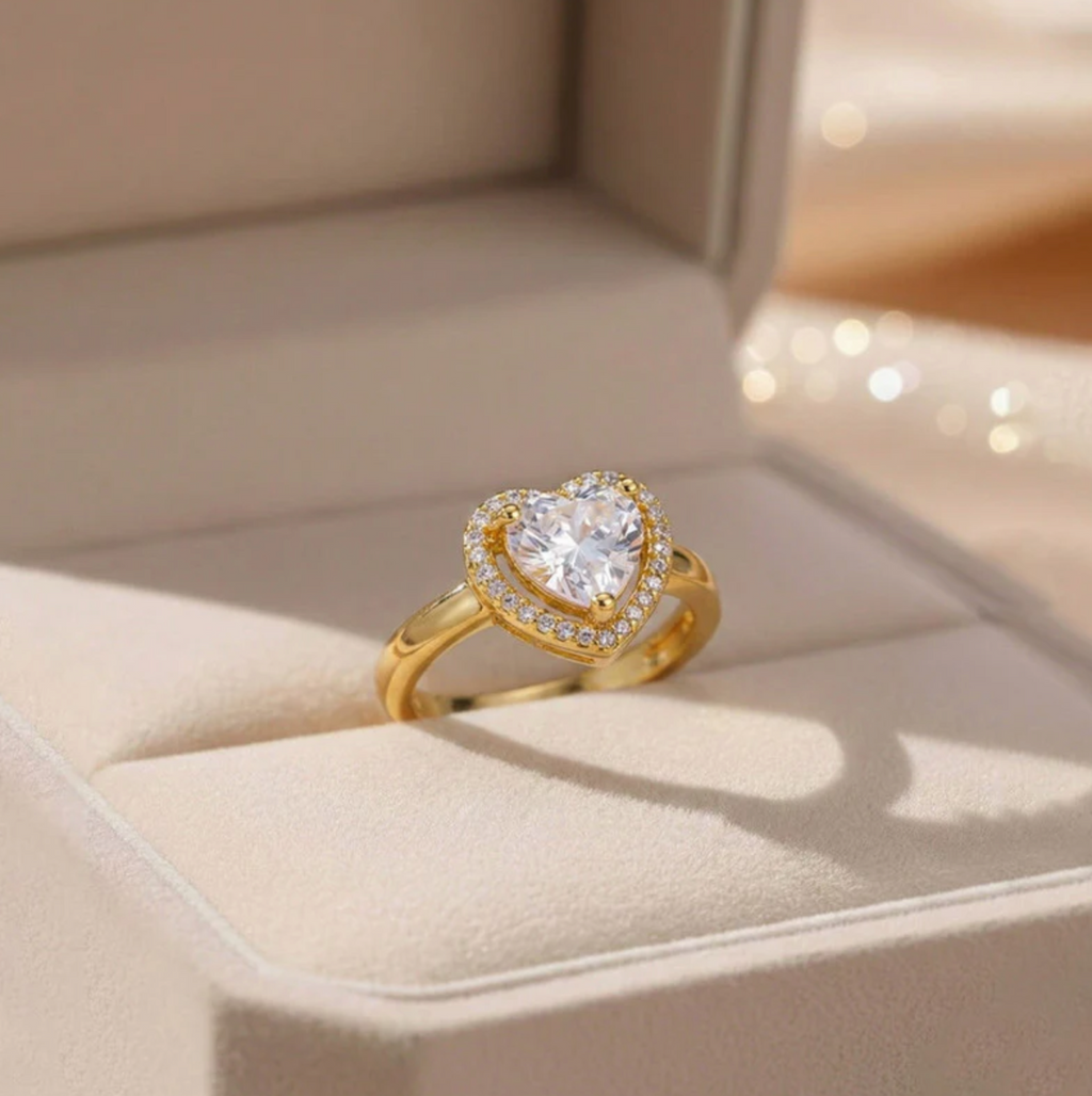 Gold-Plated Heart Themed Adjustable Ring