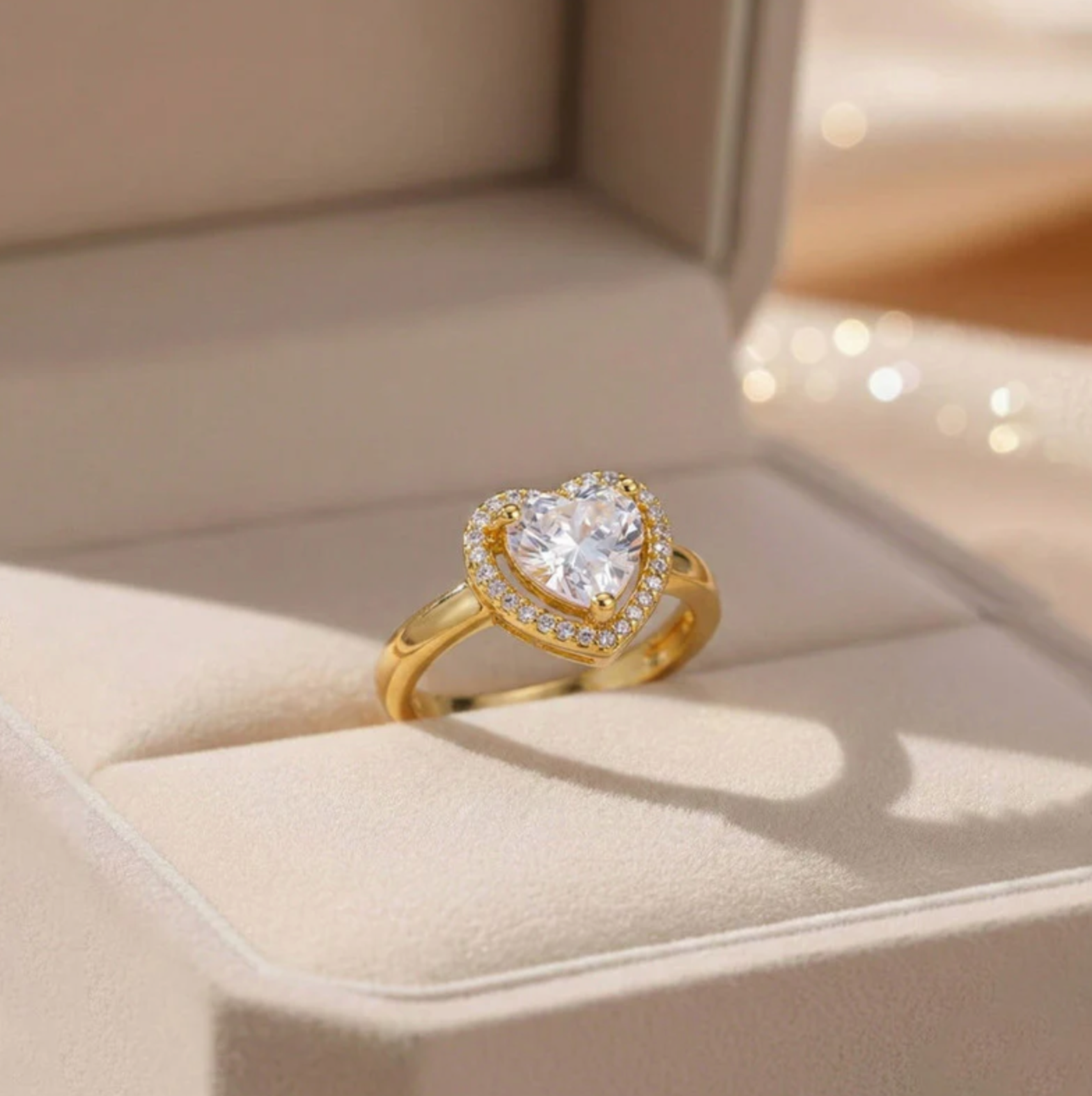Gold-Plated Heart Themed Adjustable Ring