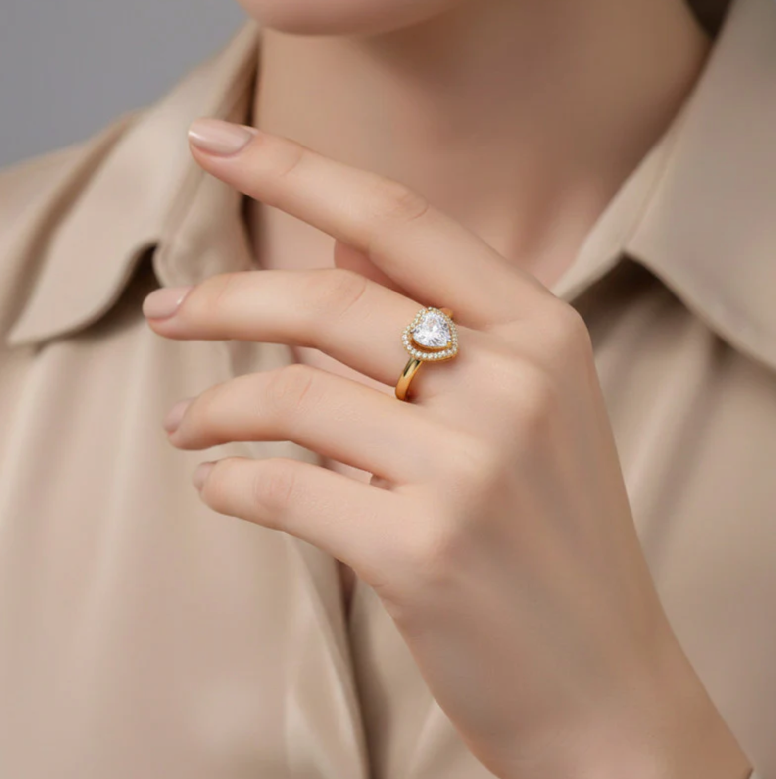 Gold-Plated Heart Themed Adjustable Ring