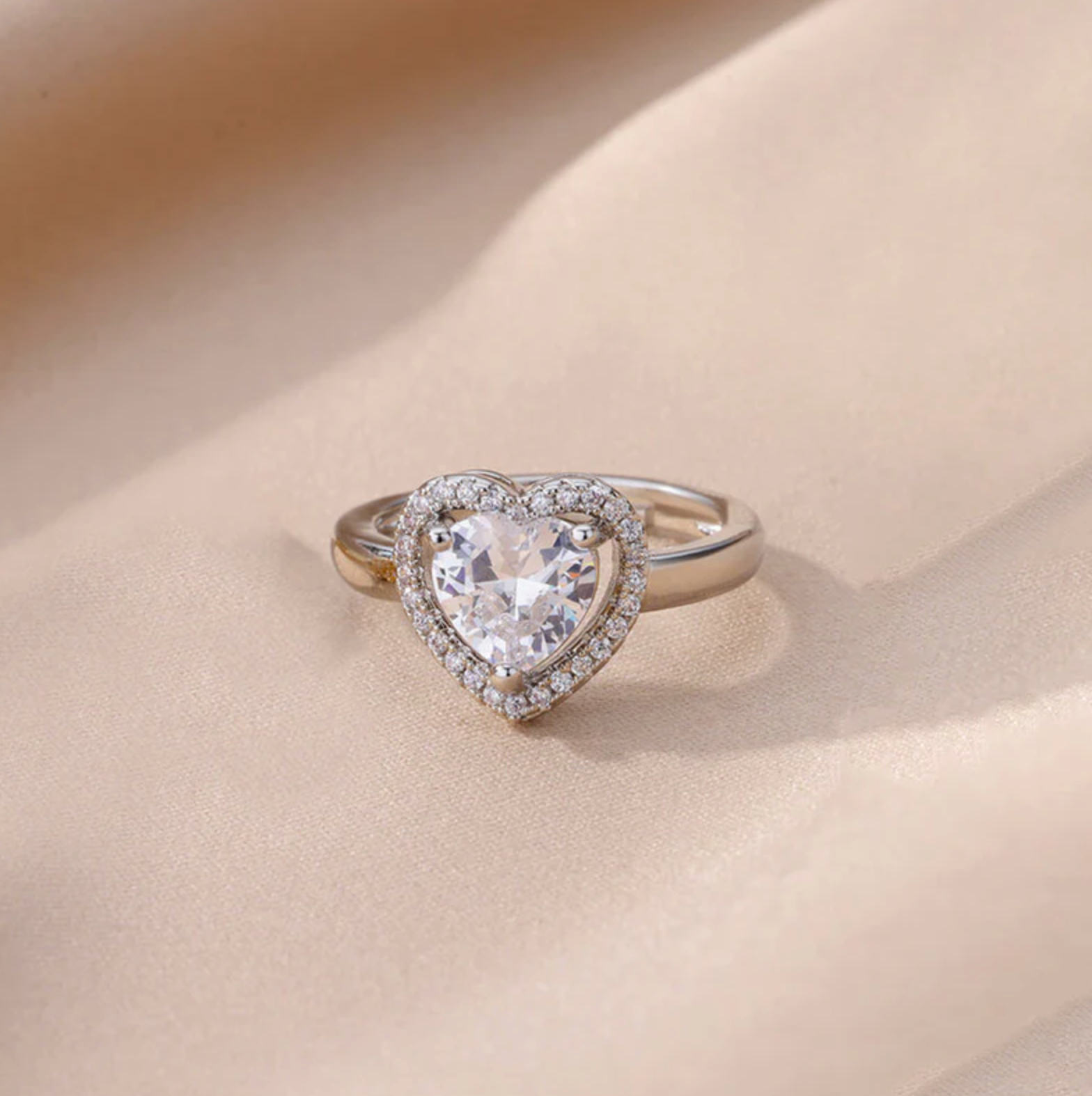 Silver-Plated Heart Themed Adjustable Ring