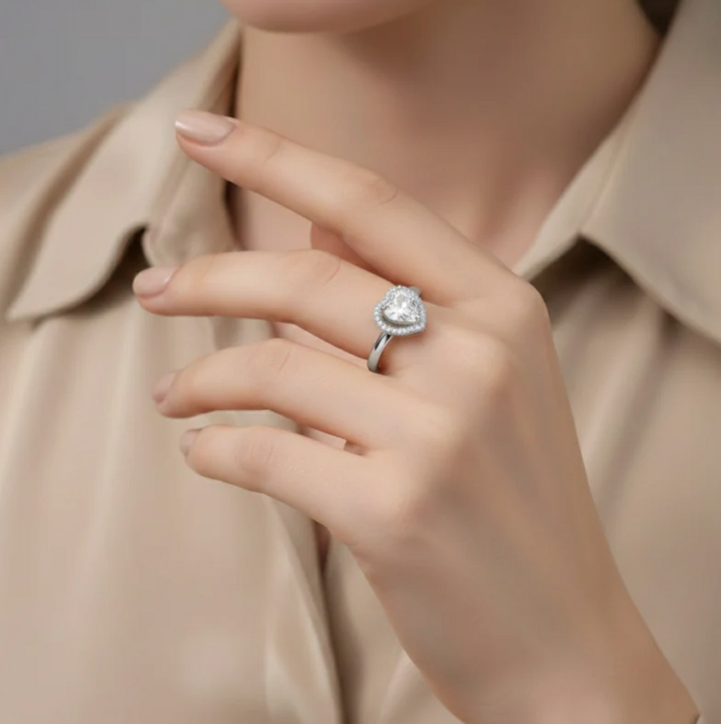 Silver-Plated Heart Themed Adjustable Ring