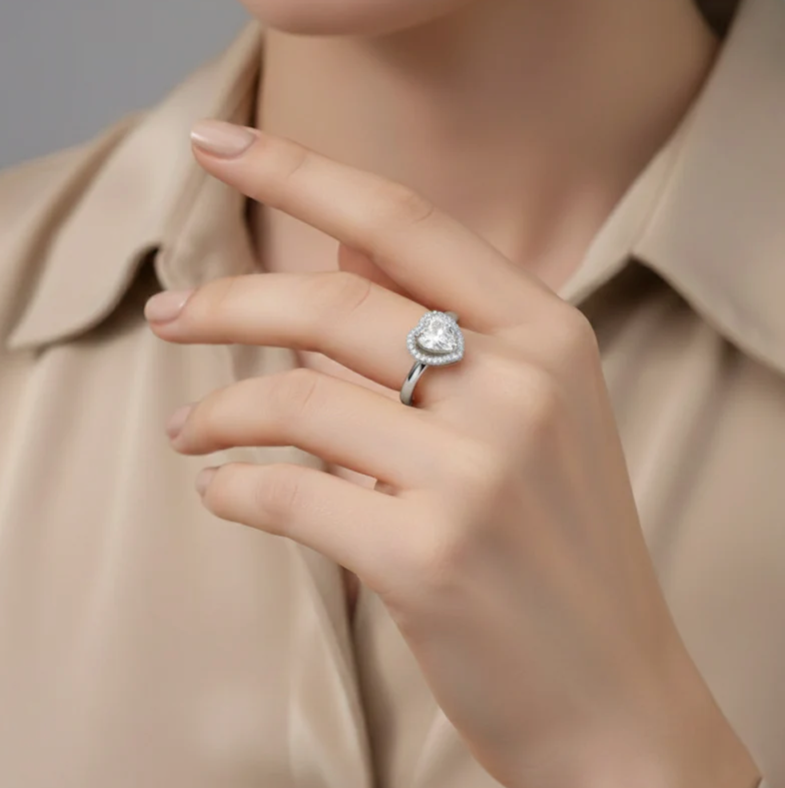 Silver-Plated Heart Themed Adjustable Ring