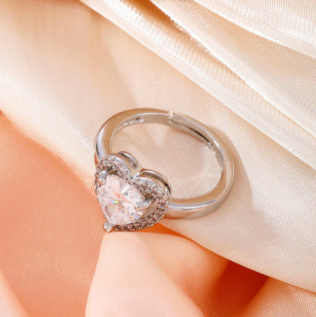 Silver-Plated Heart Themed Adjustable Ring