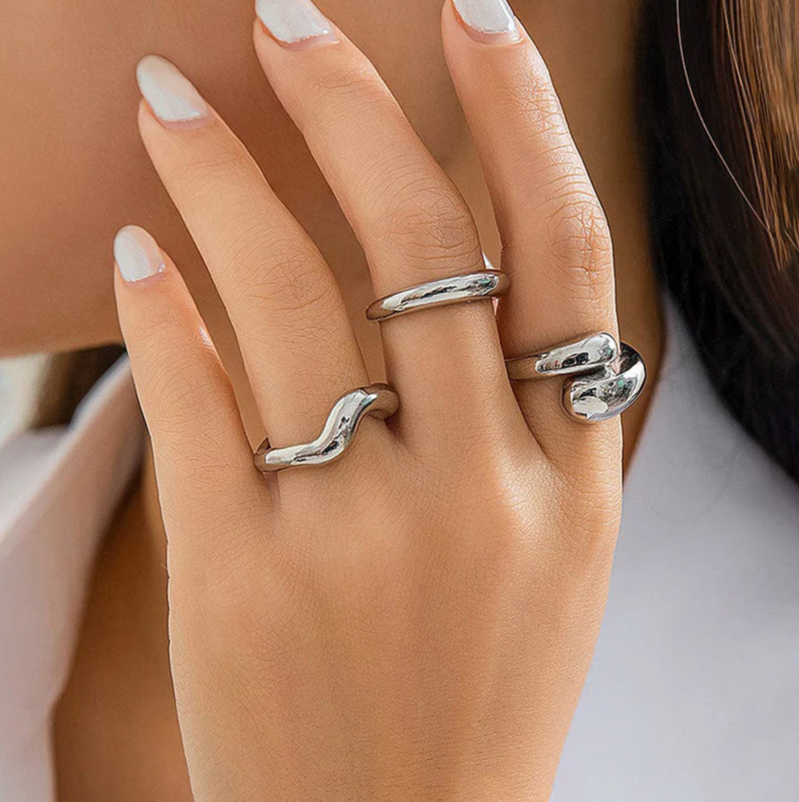 Silver Plated Set of 3 Stackable Finger Rings